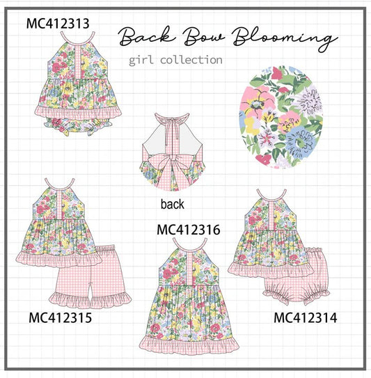 Pink floral print gingham girl collection