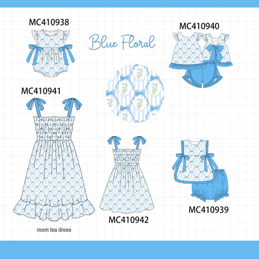 Blue floral print smocked collection